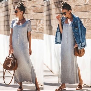 Gray maxi dress with front button detailing (Size Small)